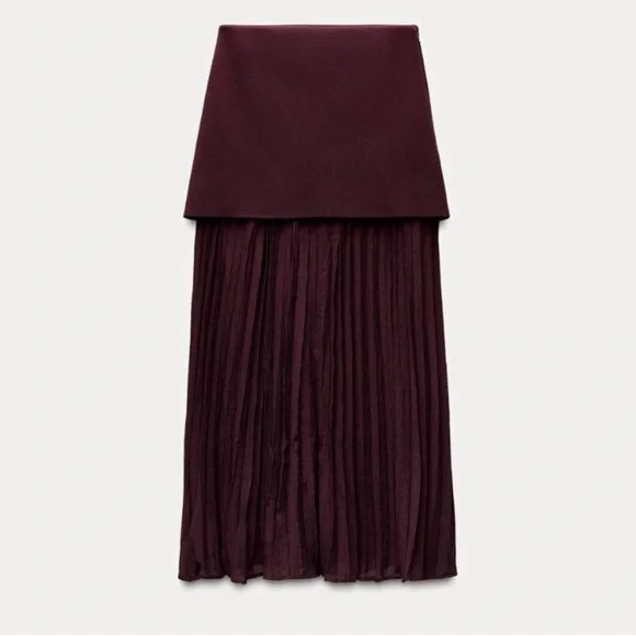 ZARA BURGUNDY MIXED PLEATED KNIT SKIRT